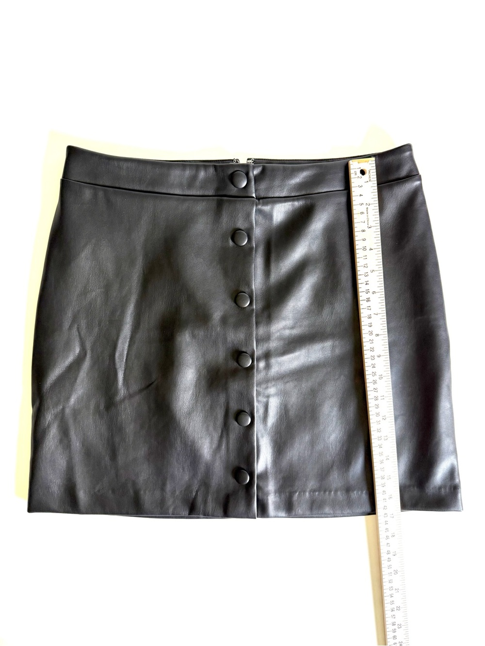 LOFT Black Faux Leather Button-Front Mini Skirt - Picture 9 of 12